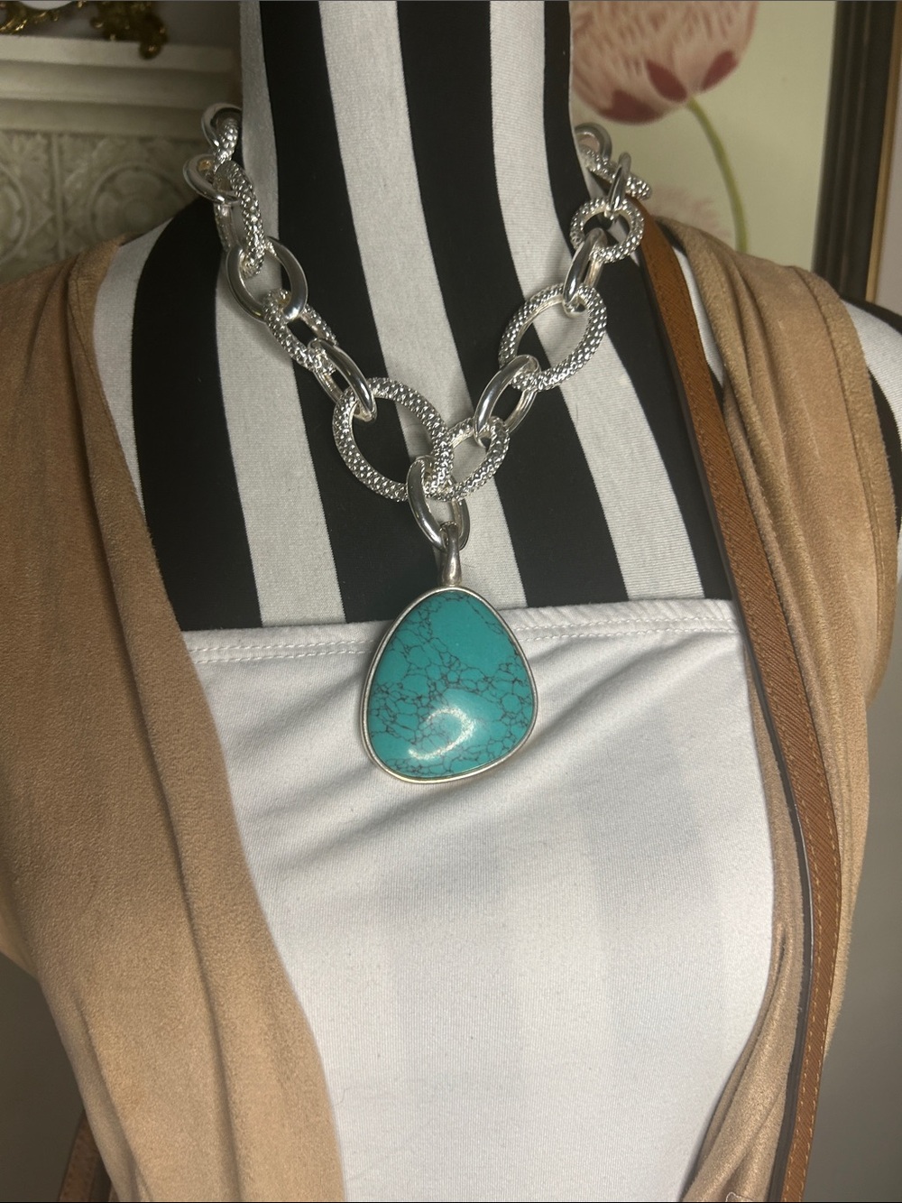 Premier Designs Silver Chain Necklace with Turquoise Pendant statement necklace